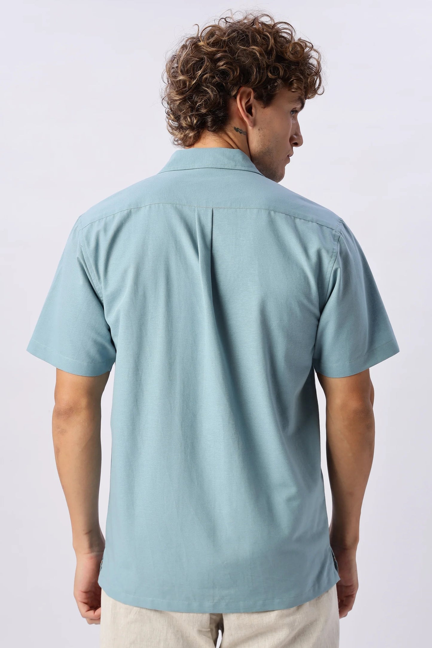 Flexili™ Premium Men's Embroidered Cuban Collar Half Sleeve Cotton Shirt | Heritage Edition | Regular Fit | Sky Blue